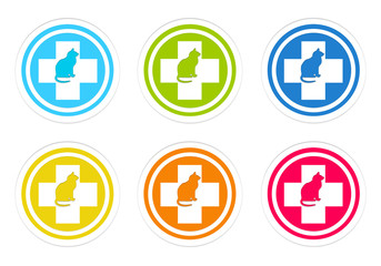 Wall Mural - set of rounded colorful icons with veterinary and cat symbol