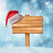 Wooden Sign And Santa Claus Hat