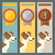 Award Vertical Banners With Dog Winning Medal.
