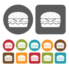 Wall Mural - Burger Icon. Breakfast And Dining Sign Icons Set. Round And Rect