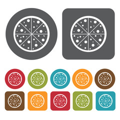 Wall Mural - Pizza Icon. Breakfast And Dining Sign Icons Set. Round And Recta