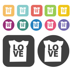 Fototapete - Shirt With Love Design Icon. Clothes Flat Icons Set. Round And R