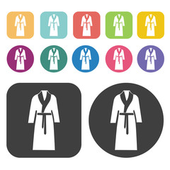Fototapete - Bath Robe Icon. Clothes Flat Icons Set. Round And Rectangle Colo