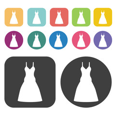 Fototapete - Long Dress Icon. Clothes Flat Icons Set. Round And Rectangle Col