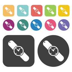 Fototapete - Watch Icon. Clothes Flat Icons Set. Round And Rectangle Colourfu