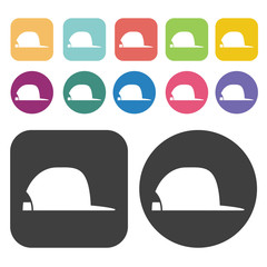 Fototapete - Cap Side View Icon. Clothes Flat Icons Set. Round And Rectangle