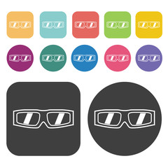 Fototapete - Sports Sunglasses Icon. Clothes Flat Icons Set. Round And Rectan