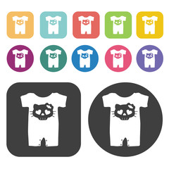 Fototapete - Baby Onesie Icon. Clothes Flat Icons Set. Round And Rectangle Co