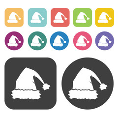 Fototapete - Santa Hat Icon. Clothes Flat Icons Set. Round And Rectangle Colo