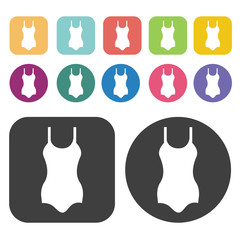 Fototapete - One Piece Swimsuit Icon. Clothes Flat Icons Set. Round And Recta