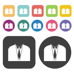 Fototapete - Business Suit With Tie Icon. Clothes Flat Icons Set. Round And R