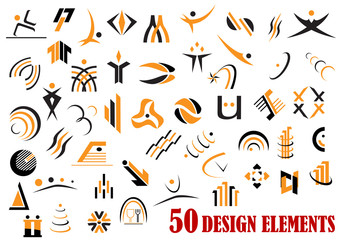 Wall Mural - Fifty abstract design elements in black and yellow