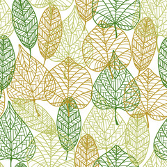 Poster - Seamless pattern of outline autumnal leaves