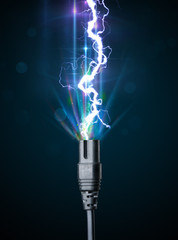 Electric cable with glowing electricity lightning