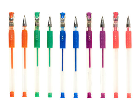 Set of five colorful gel pens