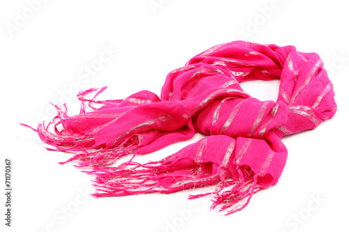Fotografie, Obraz Pink scarf with tassels, on white background.