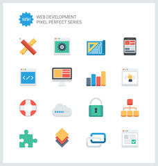 Fototapete - Pixel perfect web development flat icons
