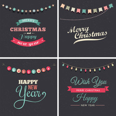 Wall Mural - Vintage Christmas design with typography and garlands