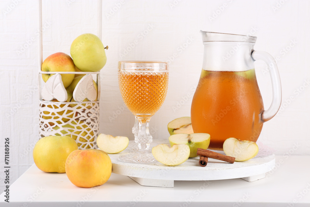 Still life with tasty apple cider and fresh apples