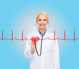 Poster - smiling female doctor with stethoscope