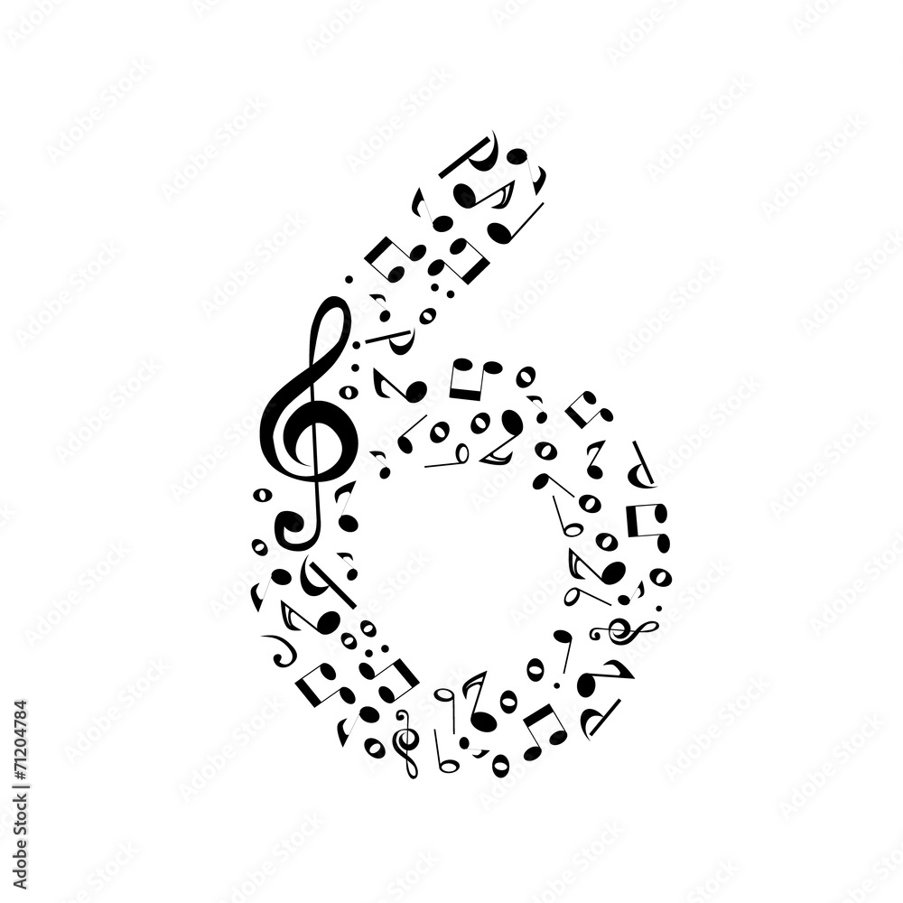 Abstract vector number six made from music notes - numbers set