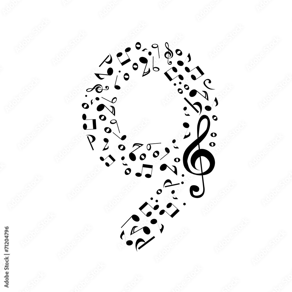 Abstract vector number nine made from music notes - numbers set