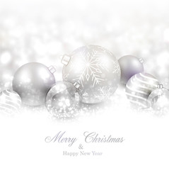 Wall Mural - Winter background with silver christmas balls.