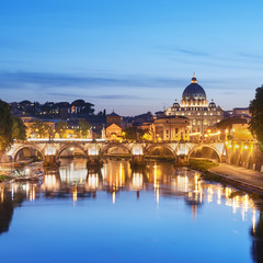 Canvas Print - River Tiber, Ponte Sant Angelo and St. Peter's Basilica