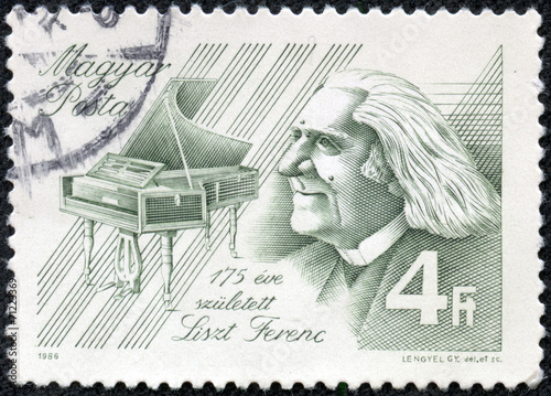 Fotografía stamp printed by Hungary, shows Franz Liszt, Composer, piano