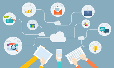 Poster - business working online connection with computer device concept