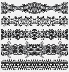 Poster - grey collection of seamless ornamental floral stripes, black and