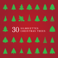 Wall Mural - 30 silhouettes of Christmas trees