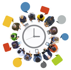 Fototapete - Group of People and Digital Devices with Speech Bubbles