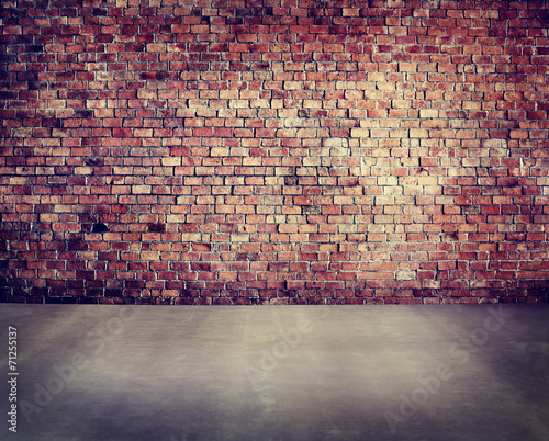 Empty Brick Wall with Concrete Floor Canvas Print