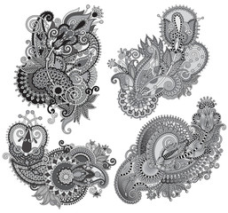 Sticker - grey original hand draw line art ornate flower design