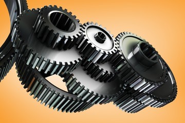 Poster - Composite image of metal cogs and wheels connecting