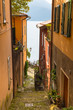 View to the Italian Lake Como from one of the narrow streets of