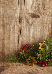 Wall Mural - Christmas decoration on wooden plank.