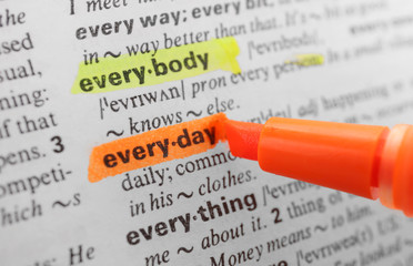 Orange marker highlighting word in dictionary