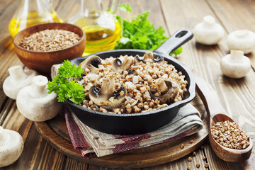 Wall Mural - Buckwheat porridge with mushrooms