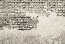 The Old Plastered Brick Wall In Monochrome Tones