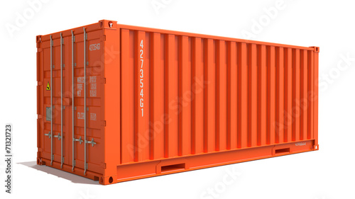 Orange Cargo Container Isolated on White. Tapéta, Fotótapéta