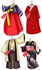 Poster - Simple sketches of the Asian costumes on sale