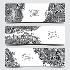 Wall Mural - Set of three grey horizontal banners with decorative ornamental