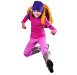 happy schoolgirl or traveler exercising, running and jumping