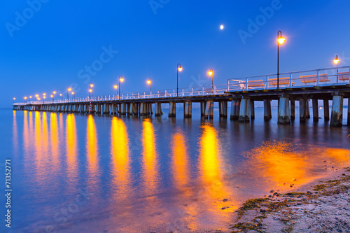 Obraz w ramie Baltic pier in Gdynia Orlowo at night, Poland