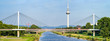Neckarsteg mit Mannheimer Fernmeldeturm im Hintergrund