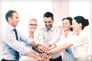 Poster - business team celebrating victory in office