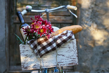 Bicycle With Picnic Snack In Wooden Box