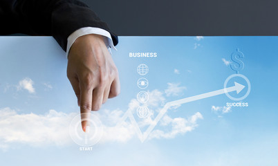 Poster - Businessman pressing start business buttons and business graph u